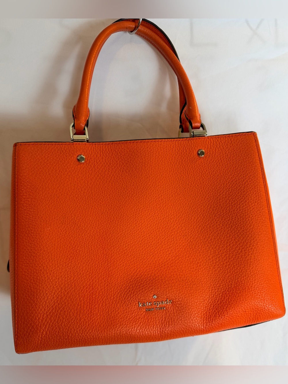 kate spade New York Orange Pebbled Leather Satchel Tote Bag with KS Dust Cover